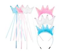 BESPORTBLE 3 Ensembles Little Tiara Set with Fairy Wand Comfortable Lightweight Princess Crown and Stick for Birthday Halloween Christmas Role Play Accessories