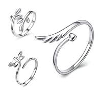 BESPORTBLE 3 Pièces Anneau De Branche D'olivier Femmes Réglable Petit Doigt Plaqué Hommes Bijoux Pour Anneaux Bague Libellule Ajustable Anneau De Feuille Réglable Femmes Bagues Cuivre