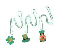 BESPORTBLE 3 pièces Collier Saint Patrick avec Perles Vertes Pendentifs Chapeau et Lutin Accessoire Fête Irlandaise pour Adultes et Garçon Fille