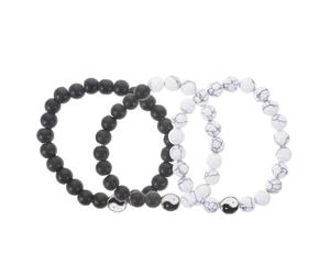BESPORTBLE 3 Pièces Kit de Bracelets Perles Noirs et Blancs Bijoux Amitié Extensibles Chance Accessoire pour Hommes Femmes Feng Shui Style Chinois Chapelet Adaptateur