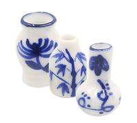 BESPORTBLE 3 Pièces Vase Céramique Miniature pour Décoration de Maison de Poupée Modèle Élégant Porcelaine Bleue Accessoires pour Scène Miniature