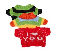 BESPORTBLE 3 Pièces Vêtements de Poupée Réutilisables Pulls Ours Décoratifs Accessoires de Costume pour Garçon Fille de Chandails Tricotés Faits Main Rouge Vert Arc Ciel