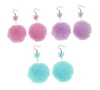 BESPORTBLE 3paires Boucles Oreilles Pom Pom Peluche Pendantes Colorées Pour Femmes Bleu Accessoire De Mode Unique Et Créatif