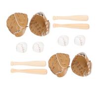 BESPORTBLE 4 Ensembles Miniature Baseball Kit for Dollhouse Sports Toy with Bat Glove and Ball Decorative Accessories for Miniature Play Scene