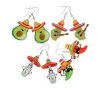 BESPORTBLE 4 paires Boucles Oreilles Mexicaines Légères Acrylique avec Motifs Avocat et Cactus Pendantes pour Femmes Accessoires été Colorés