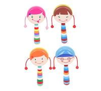 BESPORTBLE 4 pièces Tambours Hochet Bois pour Garçon Fille Jouets Éducatifs Sensoriels et Musicaux pour Développement Cognitif et Coordination Main Surface Lisse et Sécurisée Styles