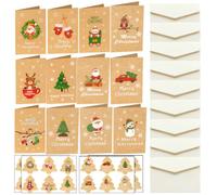 BESPORTBLE 48 Ensembles Cartes de Vœux Décoratives de Noël en Papier avec | Style Rustique et Esprit Noël, Intérieur Vierge pour Messages, Lot pour Proches, Amis et Famille