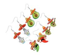 BESPORTBLE 4paires Lot De Boucles Oreilles Mexicaines Pour Femme Design Cactus Avocat Piment Bijoux Fantaisie Acrylique Légers Cadeau De Fête
