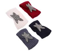 BESPORTBLE 4pièces Bandeaux Hiver Tricotés Torsadés Pour Femmes Avec Décorations Brillantes Serre-tête Chaud Et Confortable Pour Sport Et Quotidien Accessoires Cheveux Multifonctions