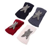 BESPORTBLE 4pièces Bandeaux Tricotés Femme Épais Avec Décorations Brillantes Bandeaux Tressés Hiver Chauds Accessoires Mode Pour Femmes Et Filles Lot