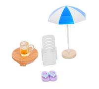 BESPORTBLE 5 pièces Lot de Mini Accessoires de Plage Décoratifs Chaise Longue Miniature Table et Parasol Décorations de Paysage Micro pour Jardin de Fée et Maison de Poupée Thème Bord de Mer
