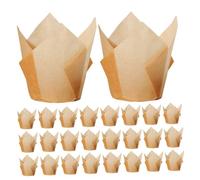 BESPORTBLE 50 Caissettes à Cupcakes Tulipe en Papier Alimentaire, Emballage pour Cupcake Résistant Haute Température, Moules à Muffins Tulipe Naturels, Lot de 50 Pièces Pâtisserie Fête