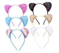 BESPORTBLE 6 Pièces bandeau oreilles de chat adulte décorations Pétillant paillettes Bonjour mignon pour accessoires de cheveux d'oreille de chat Bandeau de mascarade de noël en tissu