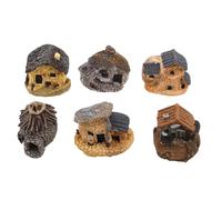 BESPORTBLE 6 Pièces Décoration de Petit Chalet Miniature Rustique en Résine | Placement Polyvalent sans Entretien, Style Campagne, Accessoire de Jardin Miniature, Couleur Café