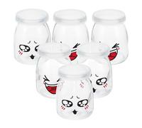 BESPORTBLE 6 pièces Lot de Pots Verre pour Yaourt et Pudding Résistants Chaleur Design Expressions Faciales Aléatoires Bocaux Transparents pour Desserts et Collations