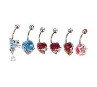 BESPORTBLE 6 pièces Stainless Steel Belly Button Rings Long Navel Piercing Jewelry With Rhinestone For Dance Festival Party