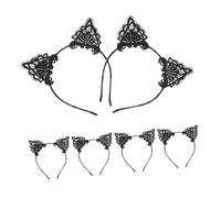 BESPORTBLE 6pièces Serre-tête Oreilles de Chat Noir Dentelle Bandeau Femme et Fille Accessoire Cheveux Kawaii pour Halloween et Déguisements