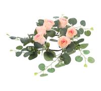 BESPORTBLE Anneau Décoratif pour Bougie Pilier en Roses Artificielles Couleur Dorée, Couronne de Fleur Réaliste 1 Pièce pour Décoration de Table, Décoration Intérieure et Festivités