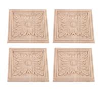 BESPORTBLE Appliques en Bois Sculpté 10X10 CM 4 Pièces - Décorations Murales et Mobilier Soi-Même - Incrustations Carrées Non Peintes pour Meubles, Portes et Escaliers, Décoration Intérieure