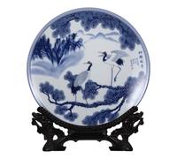 BESPORTBLE Assiette Décorative avec Support en Céramique Bleue et Blanche | Objet D’art pour Bureau à Domicile, Effet Décoratif Soigné, Surface Lisse et Nettoyage Facile, Présent