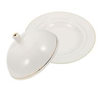 BESPORTBLE Assiette en Céramique Dorée 8 Pouces avec Couvercle Plateau de Service à Steak Style Occidental Assiette à Pâtes Résistante pour Maison Restaurant et Présentation Culinaire