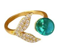 BESPORTBLE Bague Femme Ajustable Forme de Sirène avec Cristaux Anneau Ouvert Confortable et Résistant Bijou Océanique Élégant pour Doigt Accessoire Léger pour Fêtes et Usage Quotidien