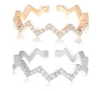 BESPORTBLE Bague Ondulée Ajustable en Sterling 925, Lot 2 Pièces Or et Argenté, Anneaux Ouverts pour Femmes, Bijoux Vagues Polyvalents, Bagues Légères Mode au Quotidien