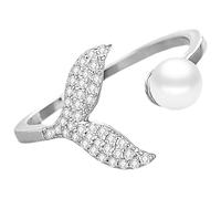 BESPORTBLE Bague Sirène Ouverte Réglable en Alliage Blanc Perle Simulée Bague pour Femmes et Filles Bijou Élégant pour Fêtes Anniversaires et Usage Quotidien