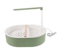 BESPORTBLE Bain d'oiseaux Automatique pour Perroquets en Cage avec Pompe USB Silencieuse, Double Réglable, Bac en Plastique Transparent Bleu-Vert 20 Cm, Barre en Bois de Hêtre - Bain