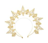 BESPORTBLE Bandeau De Perles De Mariée Faire La Fête Réception Mariées Déesse Décorations Couronne Mariage Casque Céleste Première Saint Épouser Diadèmes Bijoux Groupe Habillé Golden Alliage