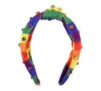 BESPORTBLE Bandeau Large à Nœud Tissu Doux Embelli de Pierres Arc-en-ciel pour Femmes Accessoire Brillant et Confortable pour Fêtes et Événements Pride