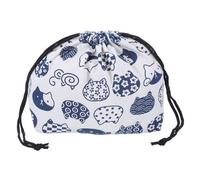 BESPORTBLE Bento Japonais Épais en Coton et Lin avec Cordon de Serrage Sacoche Déjeuner Portable Légère pour Bureau Pique- et Courses Motif Chat Bleu sur Fond Blanc