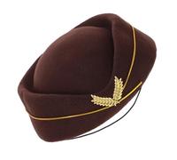 BESPORTBLE Béret D'hôtesse de L'air en Laine Feutrée Marron, Chapeau de Cosplay Uniforme Féminin, Couvre-chef pour Fête et Événement, Accessoire Tenue D'agent de Bord, Taille Unique