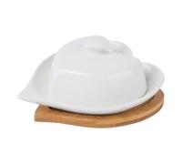BESPORTBLE Beurrier Céramique Cœur avec Couvercle et Poignée Bambou Plat à Beurre Élégant pour Cuisine et Rangement Du Beurre Sucrier Pot Lait Assorti