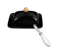 BESPORTBLE Beurrier en Céramique Noir avec Couvercle et Tranche-beurre, Boîte à Beurre Alimentaire, Plateau à Fromage, Contenant Cuisine Pratique pour Conservation au Quotidien
