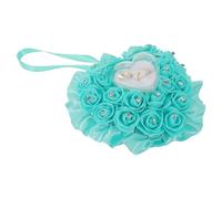 BESPORTBLE Boîte à Alliances Mariage de Cœur Bleu Coussin Porte-Bagues de Fiançailles avec Roses Décoratives Organisateur Bagues Marié et Mariée Écrin Bijoux Cérémonie Romantique