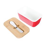 BESPORTBLE Boîte à Beurre Créative en Céramique Rouge avec Couvercle Hermétique et Couteau Intégré - Bol Alimentaire Rectangulaire pour Conservation et Service - Compatible Micro-ondes,