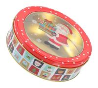 BESPORTBLE Boîte à Biscuits en Fer-blanc Ronde de Noël Couvercle Décor Festif Père Noël et Présents Petite Boîte Portable pour Stockage Alimentaire et Emballage Présents