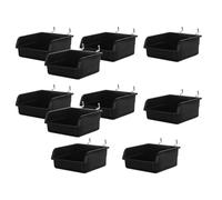 BESPORTBLE Boîte à Composants Inclinée 10 Pcs en Plastique Renforcé Noir 1,6 et 2,5 Cm pour Panneau Perforé sans Perçage, Organisateur de Rangement pour Établi Garage Atelier Bureau