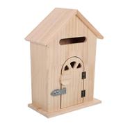 BESPORTBLE Boîte aux Lettres Murale en Bois Verrouillable Forme Maison, Rangement Mural Décoratif pour Entrée, Coffre de Dépôt Extérieur Sécurisé, Style Vintage, Bois Naturel, Solution Gain