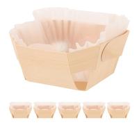 BESPORTBLE Boîte Bois 6 Pcs avec Moules en Bois et Papier Blanc pour Cuisson, Moules Pâtisserie Multifonctions, Ustensile Cuisson Maison et Boulangerie