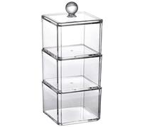 BESPORTBLE Boîte de Rangement Transparente pour Cotons Démaquillants, Organisateur Carré 9,2x9,2x23 Cm avec Couvercle Étanche, Conteneur Compact pour Accessoires de Maquillage, pour Salle