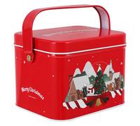 BESPORTBLE Boîte Métallique Carrée avec Poignée 1 Pièce Boîte de Rangement Décorative en Fer-Blanc pour Bonbons et Biscuits à Biscuits Hermétique pour Noël et Fêtes