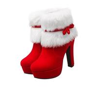 BESPORTBLE Bottines de à Talons Épais avec Nœud Élégant Bottines Courtes Peluche pour Femme Semelle Antidérapante et Confort