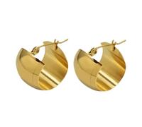 BESPORTBLE Boucles D’oreilles Créoles Larges pour Femmes, Acier Titane Doré, Légères et Pendantes, Bijoux Mode Unisexes pour Tenue Décontractée et Soirée, Ronde Taille Moyenne