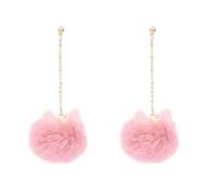 BESPORTBLE Boucles D’oreilles Pendantes Oreilles de Chat Pompons en Peluche Rose, Aiguille en Argenté S925, Légères et Longues, Bijoux Fantaisie Femme pour Fêtes et Usage Quotidien