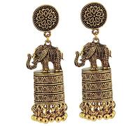 BESPORTBLE Boucles D'oreilles Éléphant Pendentif Ethniques pour Femmes, Métal Ancien Couleur Or Vintage, Légères et Délicates, Style Bohème, pour Fête et Mariage
