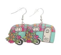 BESPORTBLE Boucles D'oreilles Pendantes en Bois Caravane Camping, pour Filles et Femmes, Taille Moyenne, Légères et Originales, Bijoux D'oreilles Carnaval, Accessoires Fête Voyage, Lot de 2 Pièces