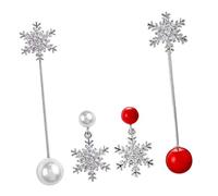BESPORTBLE Boucles d'Oreilles Pendantes en Imitation de Blanche et Rouge 925 Argenté Aiguille Design Asymétrique Flocon de Neige Lot de 2 Paires Accessoires de Soirée pour Femmes