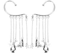 BESPORTBLE Boucles d'Oreilles Pendantes Étoiles et Lune à Clip, 2 Pièces Manchettes sans Perçage, pour Femmes et Filles, pour Fêtes et Occasions Spéciales
